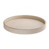 Elegant Round Leather Jewelry Display Tray For Home Decor With Gold Trim And Raised Edges Preventing Item Slips