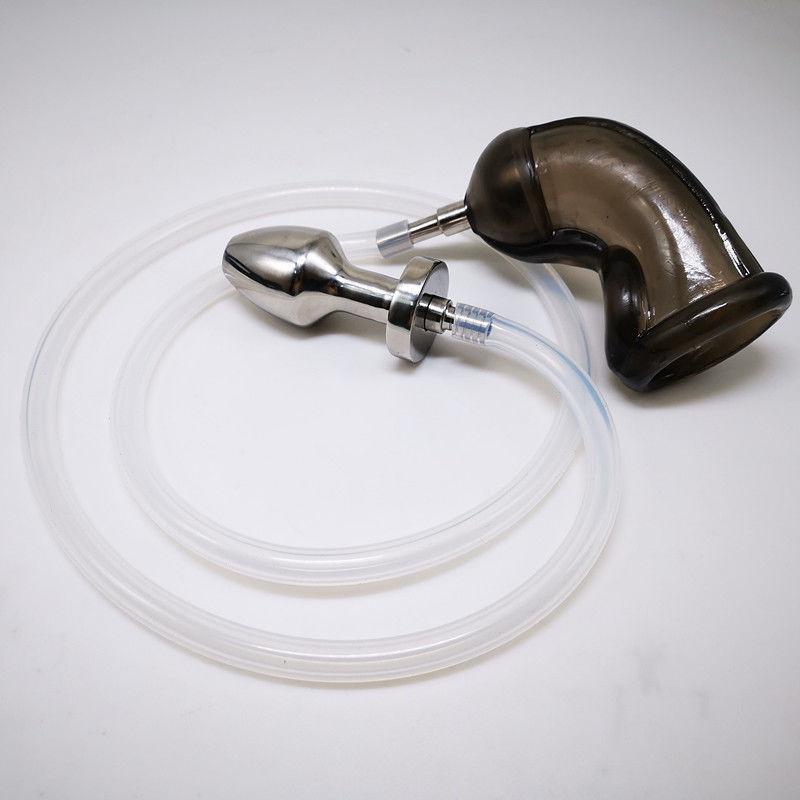 Metal Anal Plugs Enemas Anal Dilation Voyeuristic Male Wearable Silicone Penis Cage Gay Slave BDSM Chastity Cage