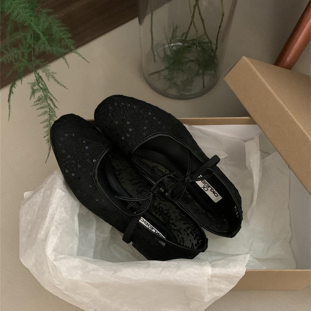 Flat-bottomed French pink breathable Mary Jane single shoes women's shoes 2025 new spring retro bow evening shoes