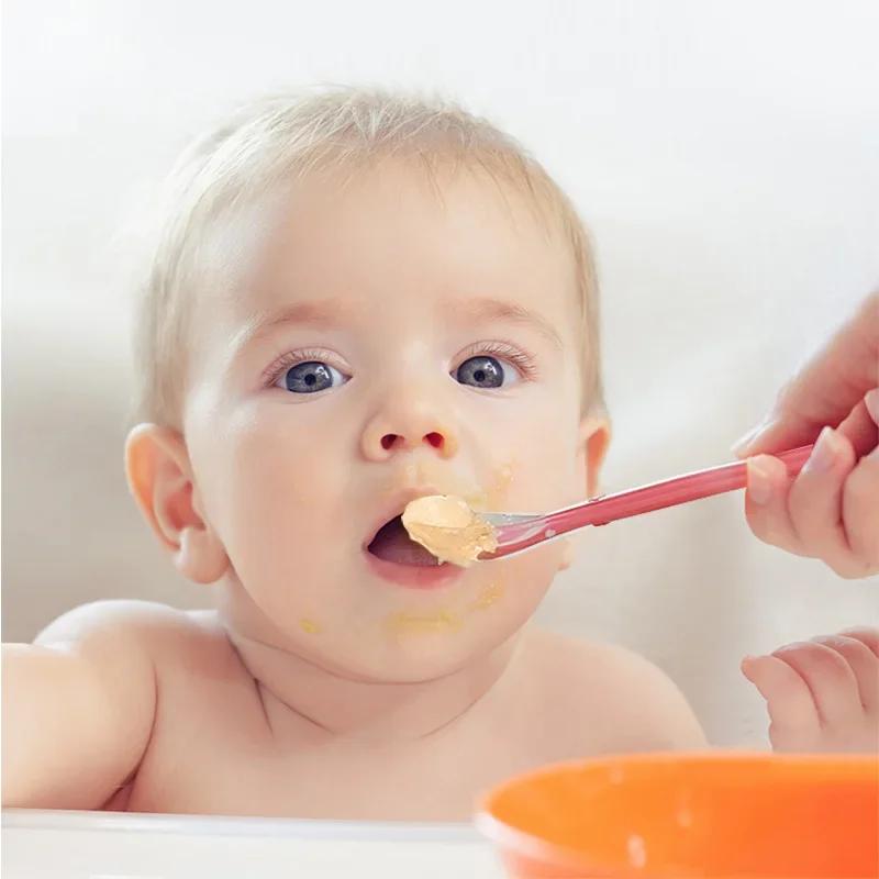 1 st Babysäkerhet Silikon Matningssked Barn Träningsskedar Mjuk Kompletterande Mat Sked Baby Bestick Solid Matning