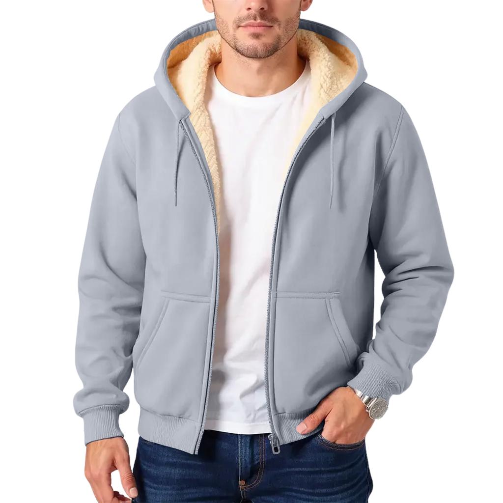 Men's Fleece-lined, Warm, Versatile, Casual, Thick Hooded Sweatshirt Jacket