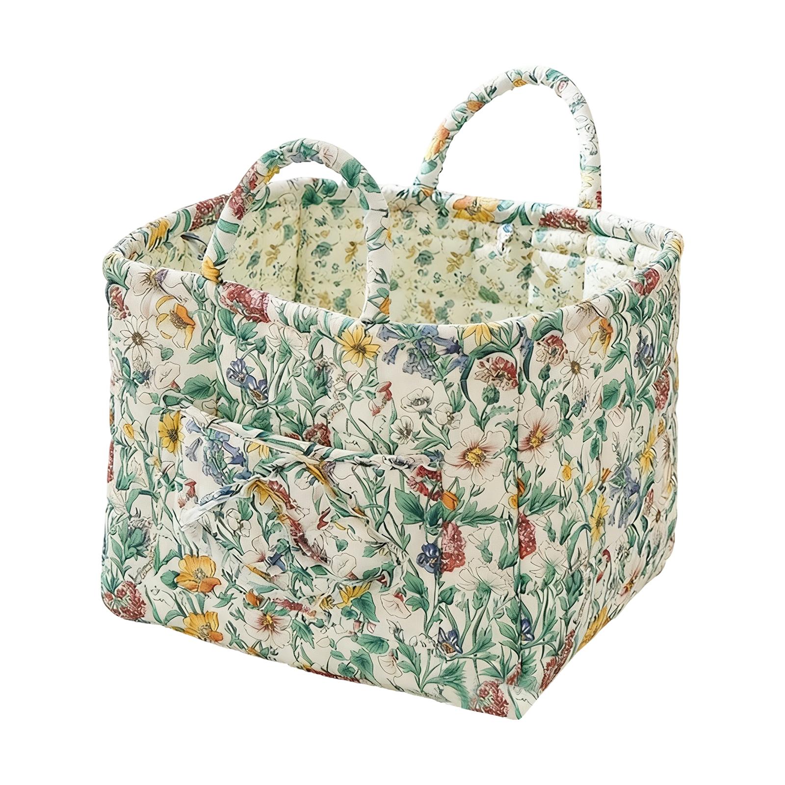 Sponge-made Storage Basket For Clothes, Toys, Handbags, Fresh Floral Fabric, Portable, Machine Washable.