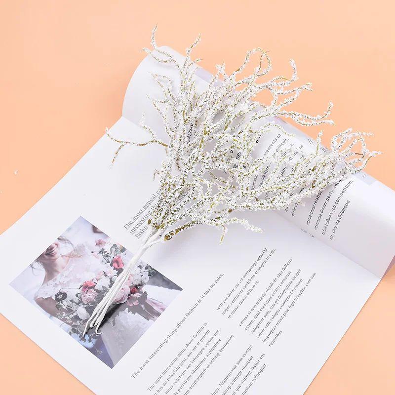 6pcs Artificial Plants Flowers Hot Sales for Home Wedding Christmas Snow  Potted Plants Diy  Arrangement Vase Photography Props