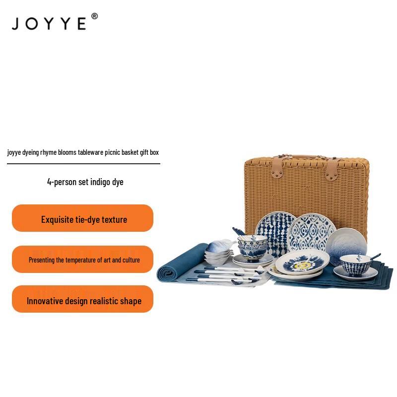 JOYYE Indigo Floral Handmade Ceramic Picnic Set