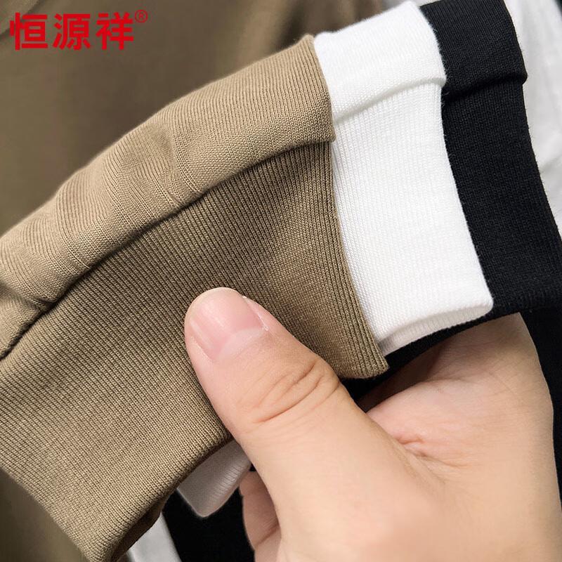 Hengyuanxiang Men's Heavyweight Embroidered Cotton Long-Sleeve T-Shirt