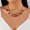 Charm Flower Bowknot Cherry Strawberry Pendant Necklace for Women Fashion Gold Color Metal Choker Chain Dainty Party Jewelry