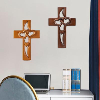 Splecione Serca Krzyż Dekoracja Ścienna Ręcznie Robiona Drewniana Podwójna Pusta Miłość Serce Wiara Modlitwa