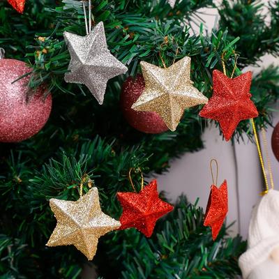 36/6Pcs Xmas Glitter Estrelas Enfeites Pentagrama Árvore de Natal Pendurado Pingentes Presentes de Ano Novo Xmas Festa de Casamento Decoração de Casa
