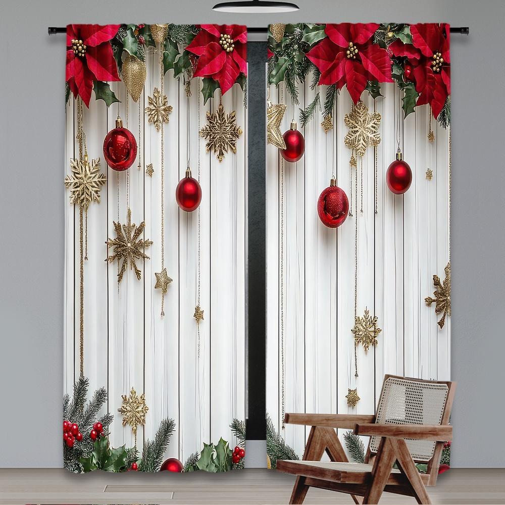 Flat Printing Christmas Hot Curtains Festive Ornaments Digital Printed Polyester Drapes Birthday Party Use Set Of 2 Made