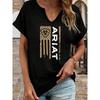 Camiseta Feminina de Verão com Gola Redonda e Manga Curta, Estampa de Bandeira Americana Desgastada Ariat, Top Casual Estilo Western