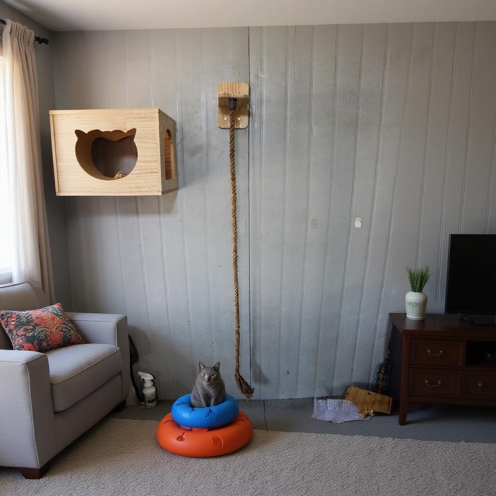 Wall-Mounted Cat Climbing Frame & Scratching Post with Bed and Toy