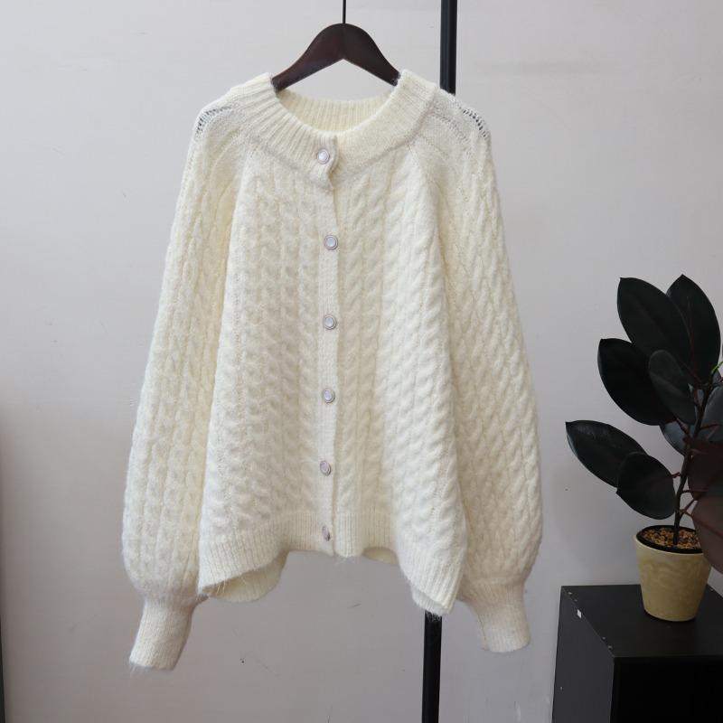 Loose and gentle wind soft waxy sweater jacket autumn and winter new twist crew neck lazy wind knitted cardigan