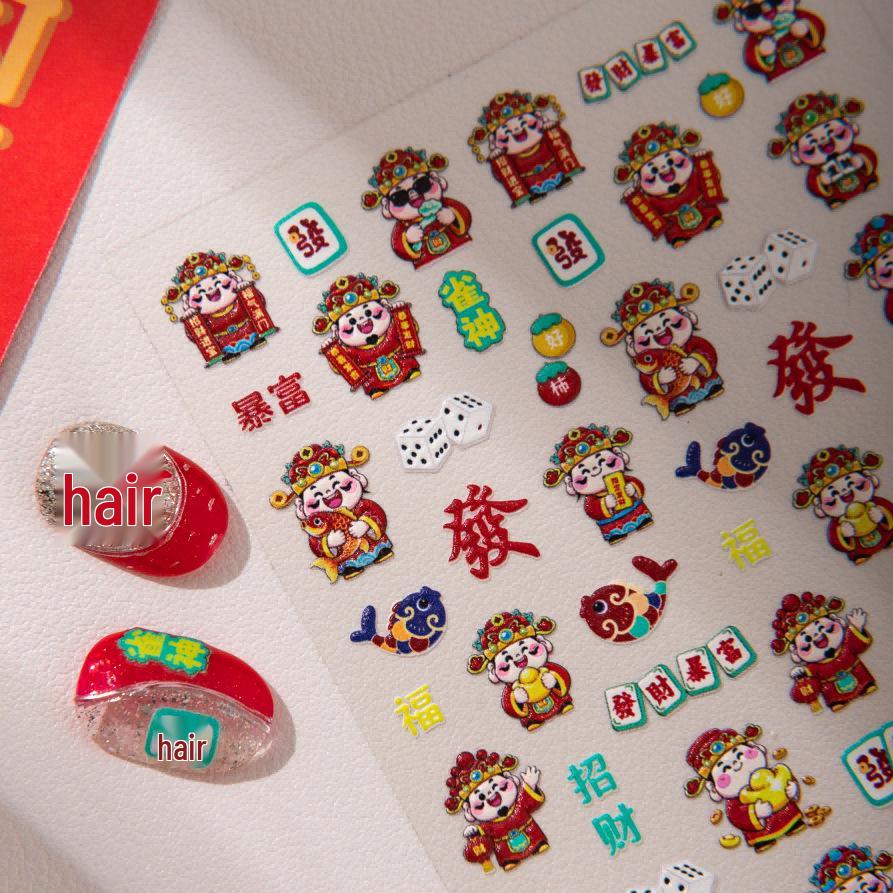 Cyansea Hot Selling New Year God of Wealth Cartoon Nail & Journal Decorative Stickers