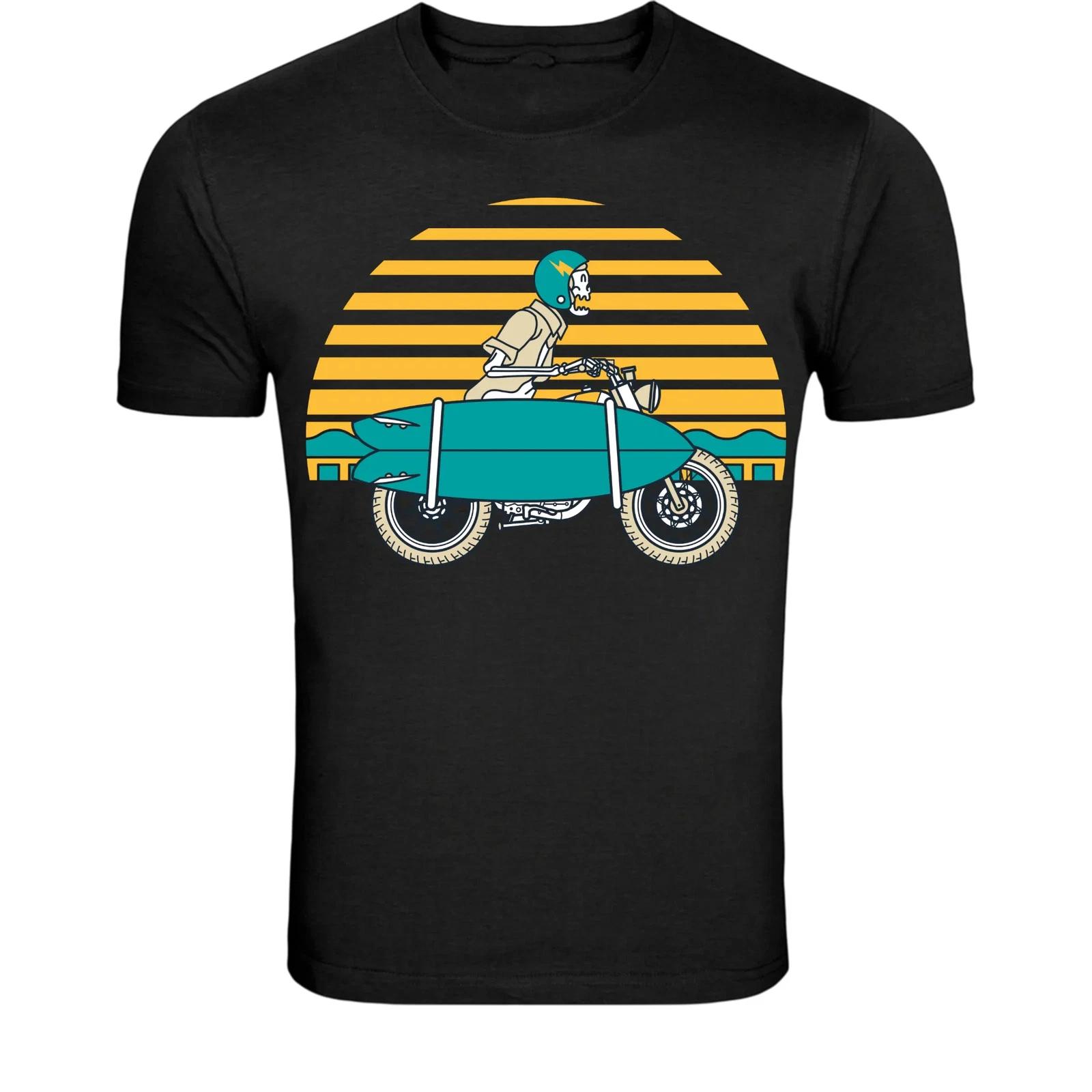 Surfboard Motorcycle Sunset T-Shirt - Retro Surf Rider Beach XXXXL