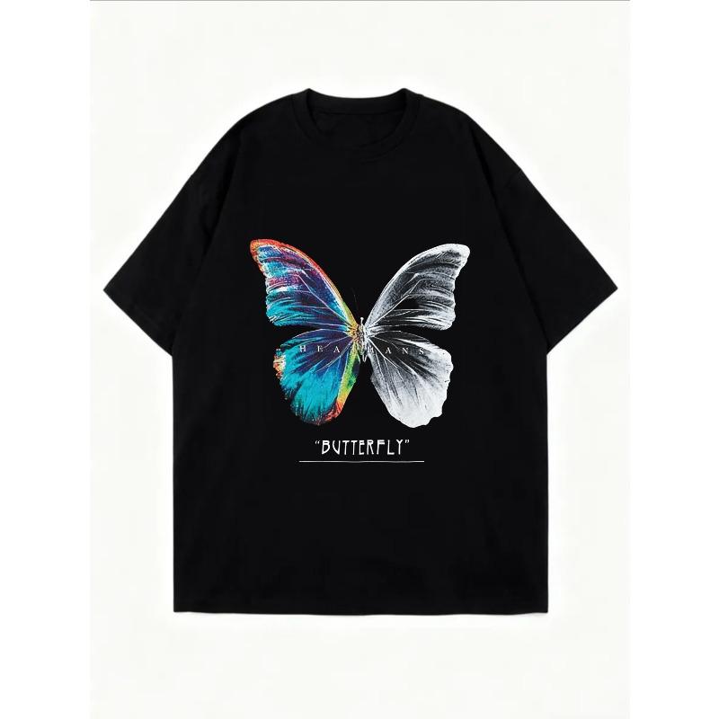 Übergroßes T-Shirt mit Schmetterlingsdruck Weiß Buntes Schmetterlings- und Textdesign Lässige Alltagskleidung