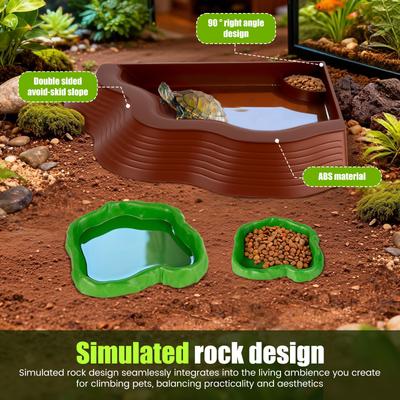 3Pcs Reptile Food and Water Bowls Amphibian Feeding Dish for Tortoise Bathing Pool Lizard Chameleon Aquarium