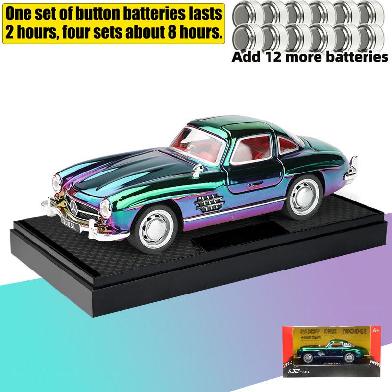 Classic 1/32 Benz 300SL Electroplated Version Alloy Diecast Metal Model Sound Light Pull Back Toy Miniatures Vehicle Ornament Gifts