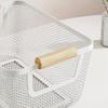 Metal Desktop Storage Basket Rectangle with Wood Handle Vegetable Fruit Snack Holder Large Capacity White Black Iron Mesh Basket