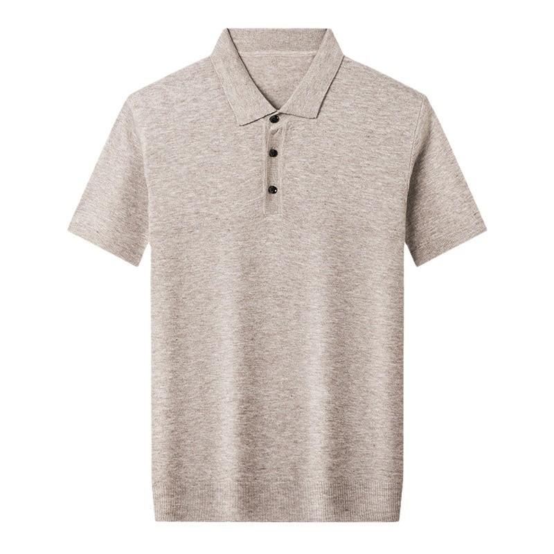 Men'S Thin Polo Shirt Lapel Solid Color Short-Sleeved Knitted T-Shirt High-End Medium And Thin Short-Sleeved Sweater