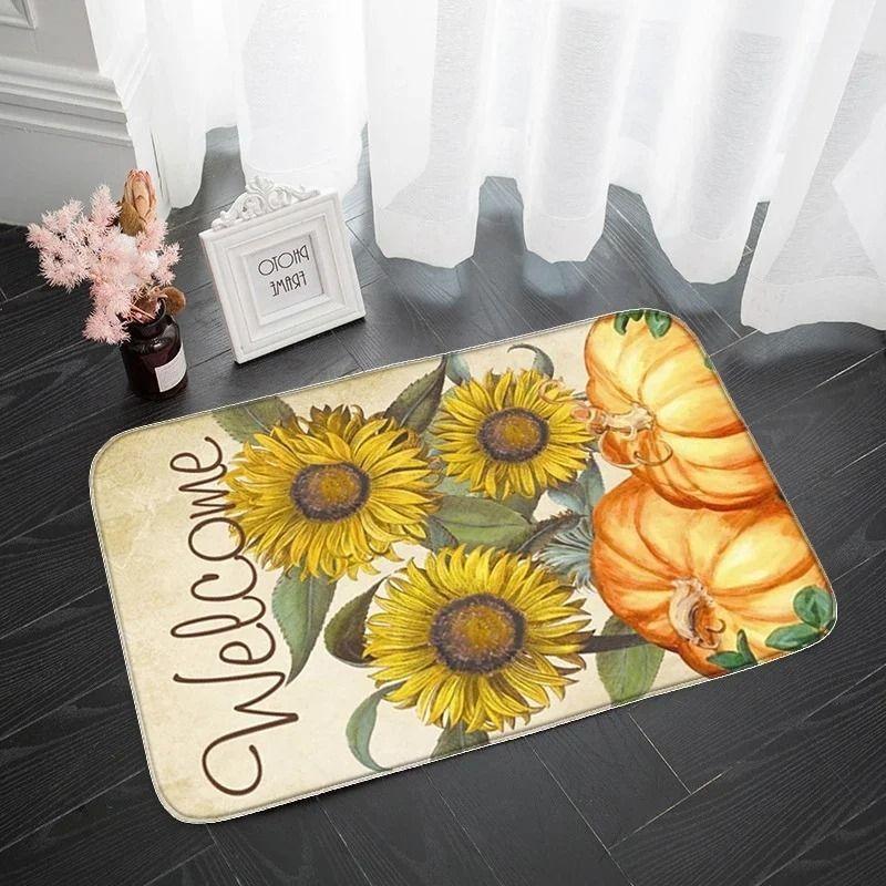 Kitchen Mat with Sunflower Pattern Hallway Non-slip Rug Suitable for Kitchen Living Room Porch Balcony Spring Home Decor Welcome
