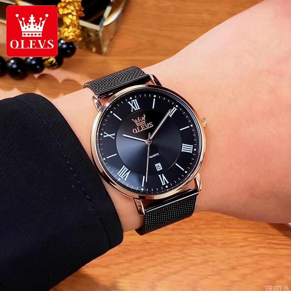 OLEVS Men's Watches Casual Fashion Mesh Fine Steel Original Brand Wristwatch for Man Waterproof Luminous Date Trend Dress New