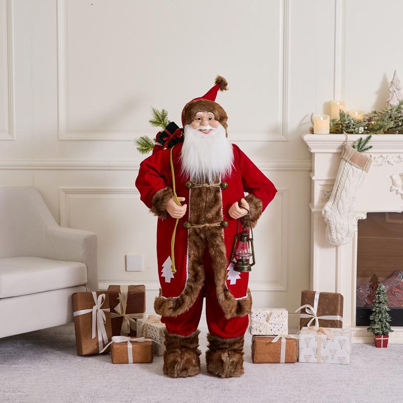 Red Plum Standing Santa Claus with Christmas Tree Sequin Figurine - Holiday Window Display Ornament