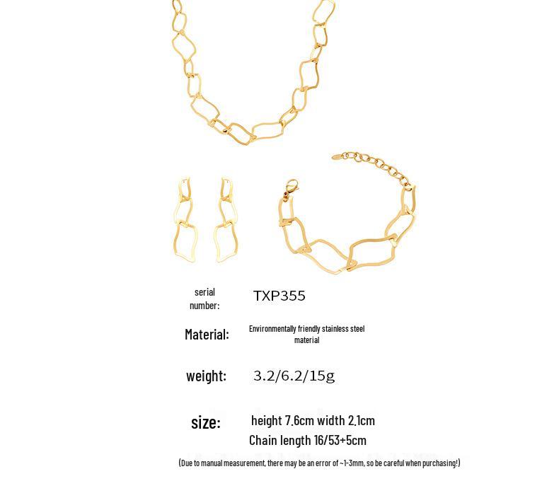 Set di Gioielli Irregolari Placcato Oro 18K Oumika: Orecchini, Bracciale e Collana in Acciaio Inossidabile