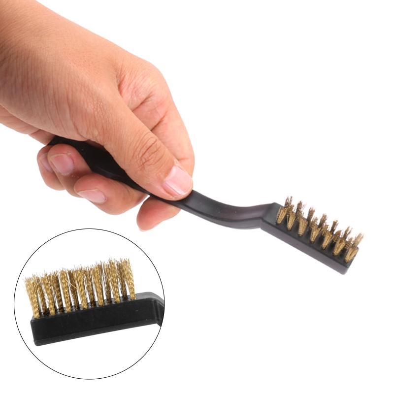 Small Wire Brush Scratch Brush Stainless Steel Wire Brush Hard Bristle Brush  for Cleaning with Curved Handle Grip