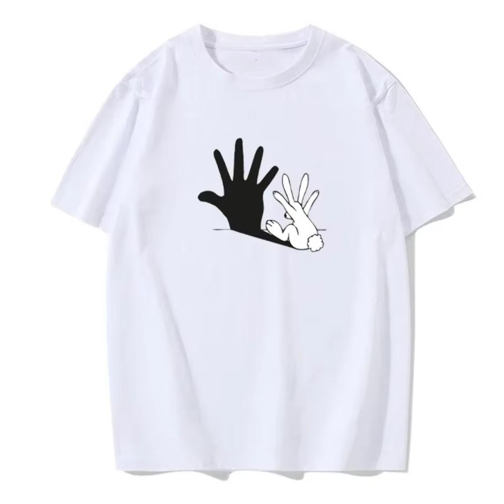 Funny Bunny Print T-shirt for You Men's European Size Round Neck Fashionable Short-sleeved Summer Top Casual Versatile T-shirt