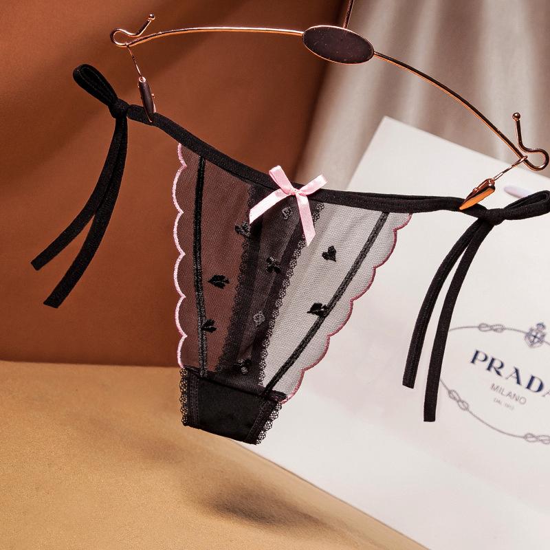 Women Sexy Lace Panties with Bowknot Panties Low Waist G-string Breathable T-back Briefs Lady Charming Thongs Underwear