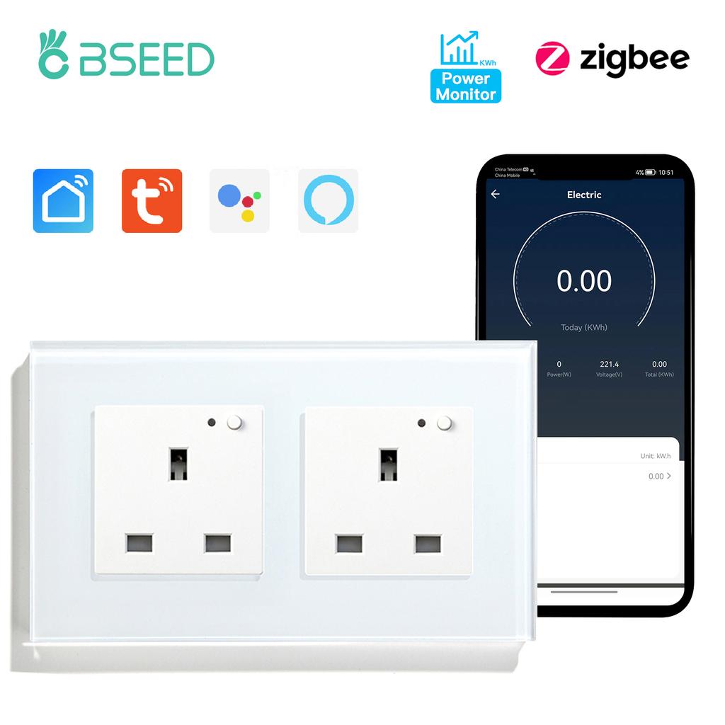 BSEED Zigbee Single UK Smart Socket Double Intelligent Wall Sockets Triple Electric Outlets Tuya Smart Life Alexa Control 13A