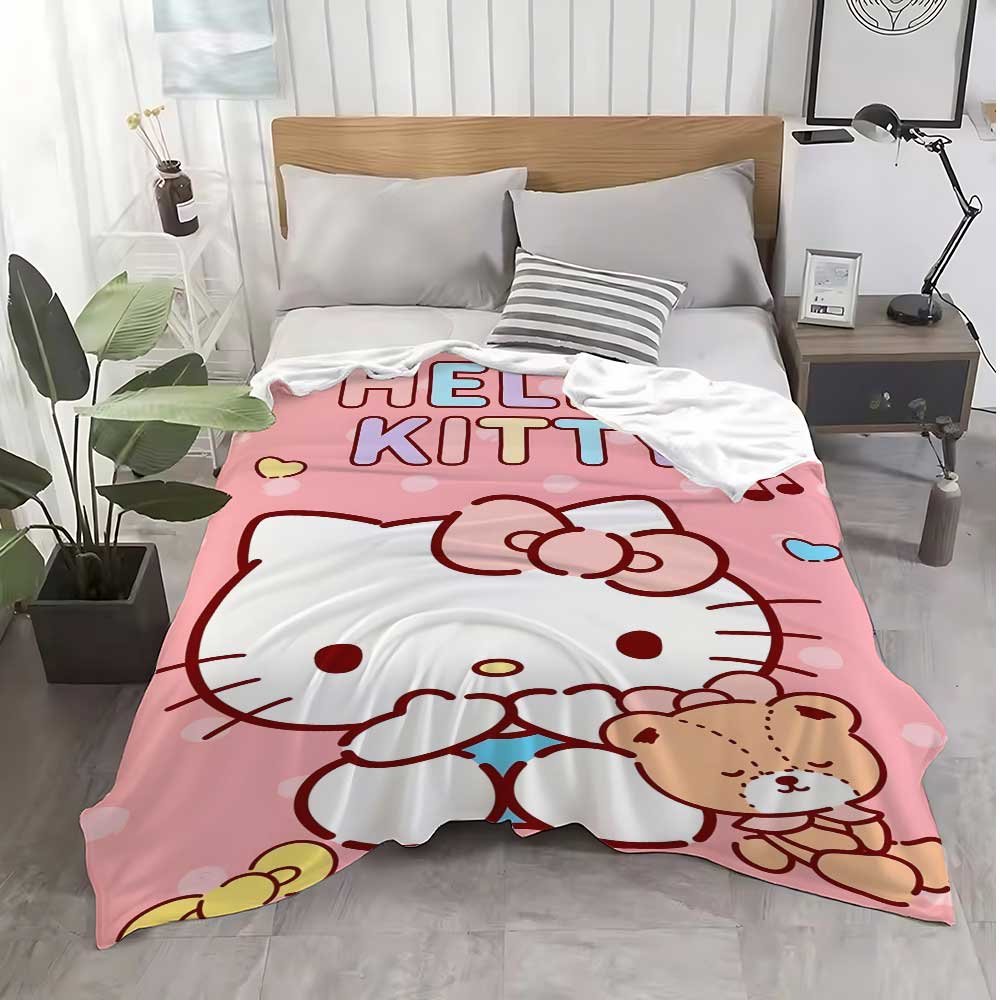 Kawaii Kitty Hello Double Blanket School Decorative Bed Blankets Home Bedroom Decoration Bedspread the Sofa Throw Warm Winter