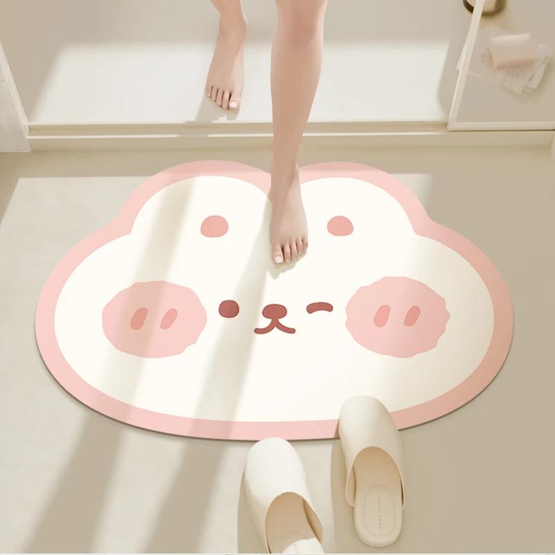 Lovely Milk Cow Shape Bathroom Doormat, Soft Plush Non-slip Absorbent Mat, Washable Rug For Cute Style Home Indoor Decor