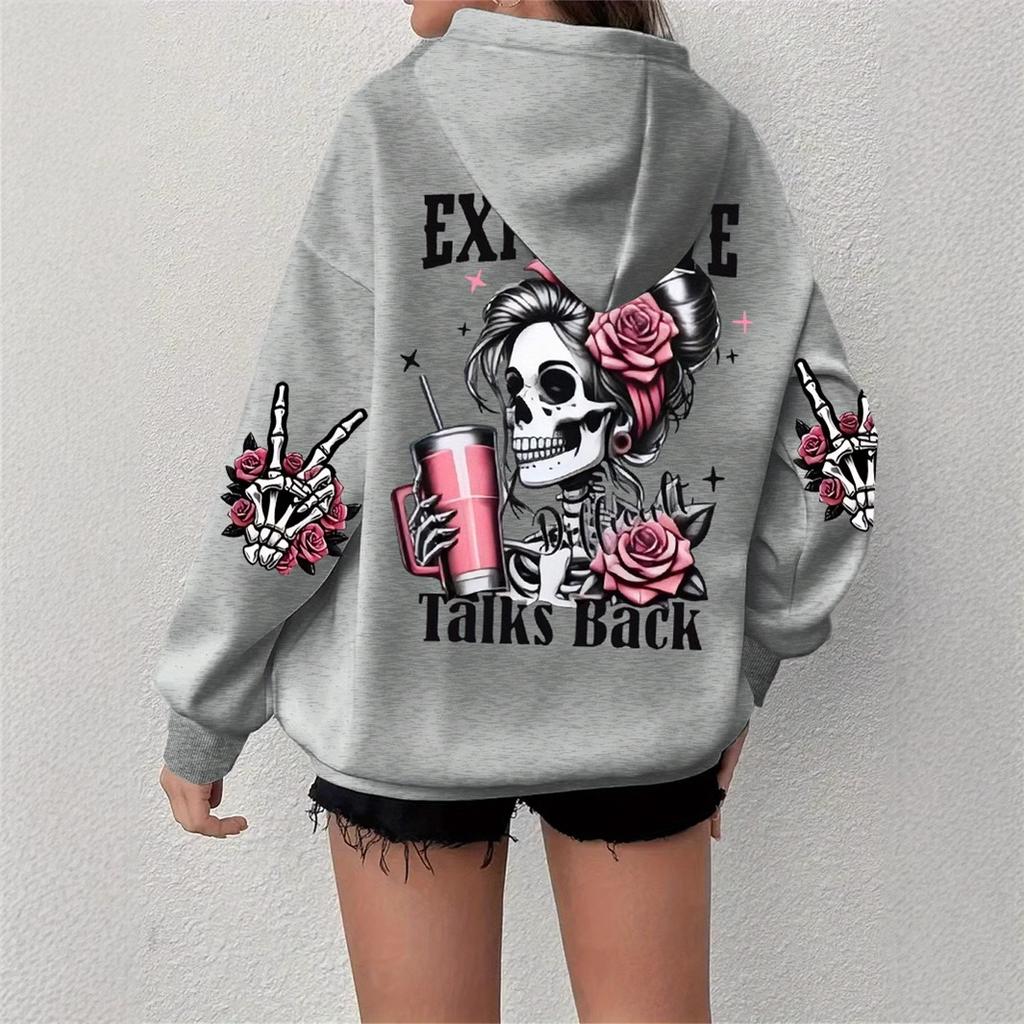 Europe and the United States popular autumn and winter large size sweatshirt printed skull hoodie long sleeve hooded European size sweater
