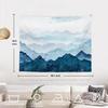 Navy Blue Watercolor Mountains Tapestry, Sky Wall Art Hanging Decoration Polyester Fiber White Ruffled Around For Dorm Room