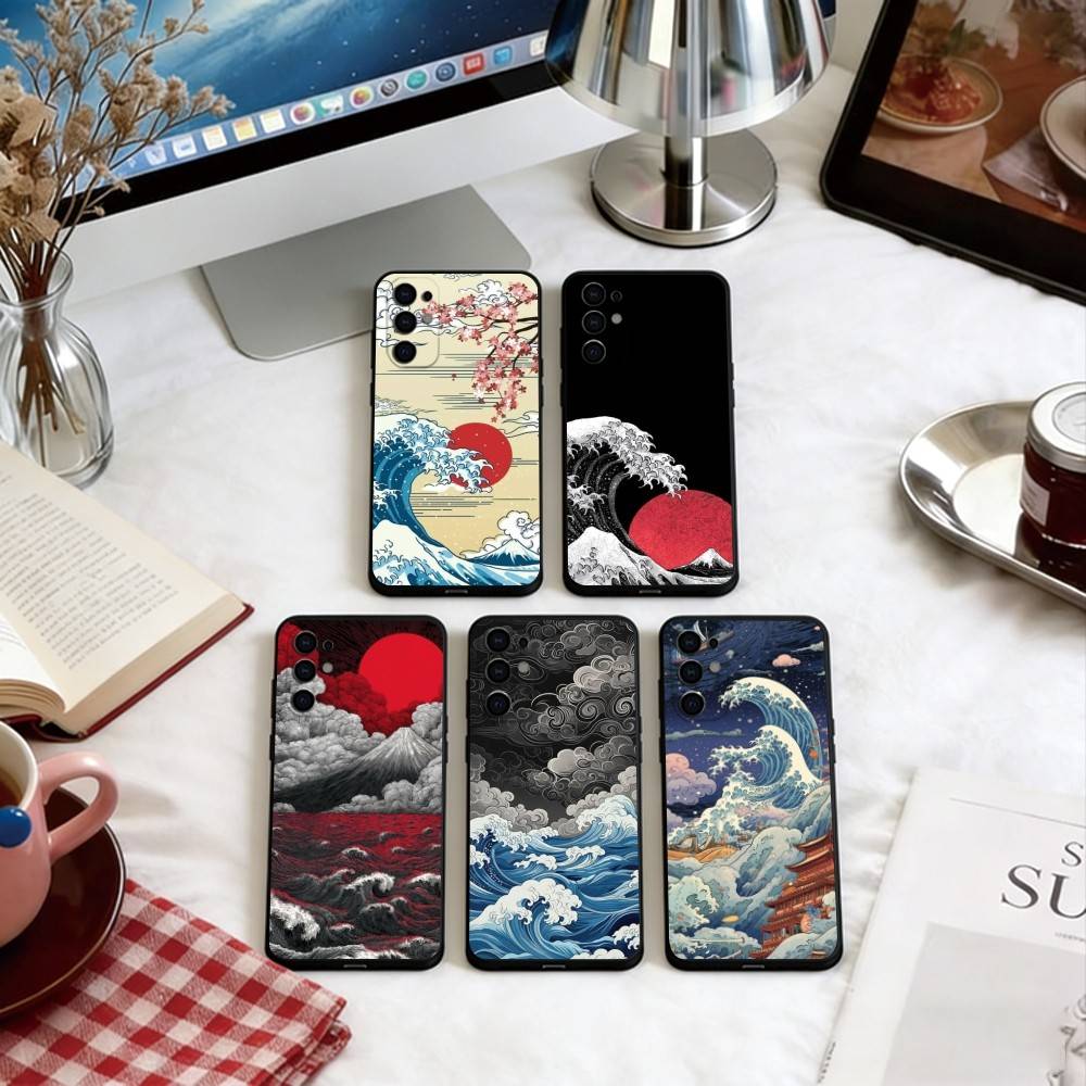 Great Wave Kanagawa Anime Phone Case For Samsung S25,S24,S21,S22,S23,S30,Ultra,S20,Plus,Fe,Soft Silicone Black Cover