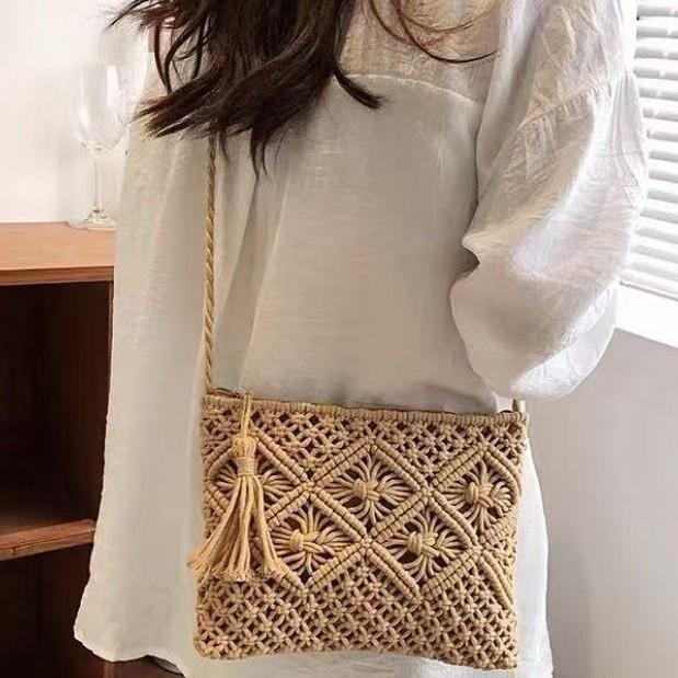 2025 Handmade Ancient Style Women's Crochet Rope Bag - Mori Girl Casual