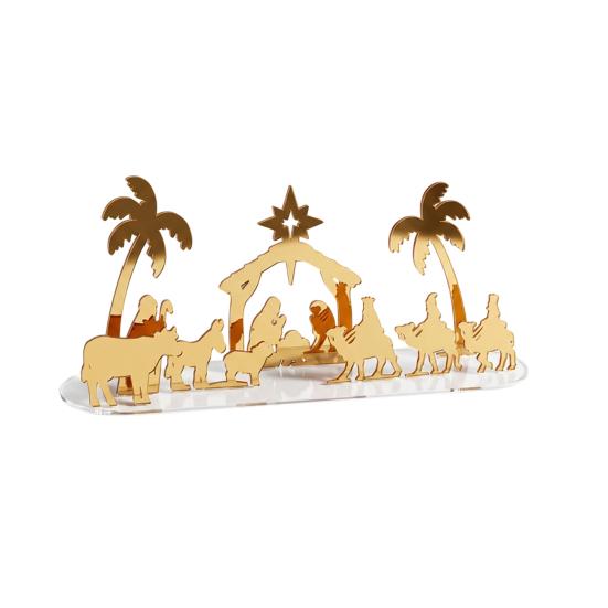 Office Holiday Decor Christmas Acrylic Ornament, Mirrored Golden Silhouette Scene, Decorative Modern Craft Desktop Display for Living Room Fireplace