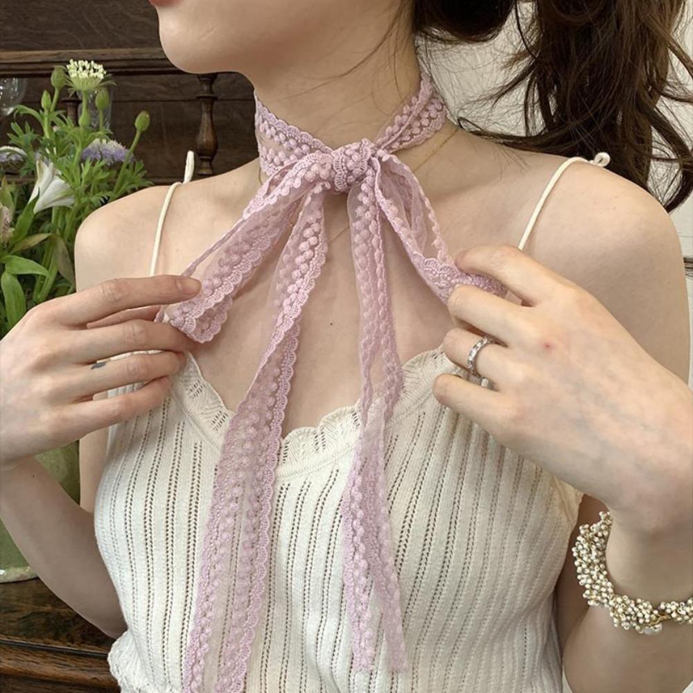

Hairband Lace Narrow Neckerchief French Style Y2k Long Shawl Luxury Mesh Thin Scarf Party розовый