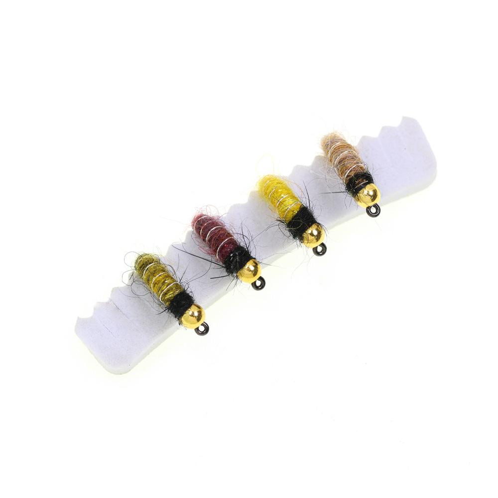 6/8 STÜCKE 2 Größen Perlenkopf Köcherfliegenlarve Nymphe Fliege Realistische Bachflohkrebs Insekt Wurm für Forellen Äschen Angelköder (Widerhakenhaken, Schnell sinkend)