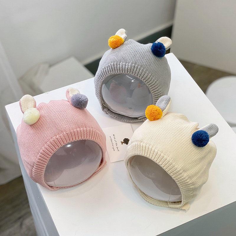 Cute Pompom Baby Knitted Hat Autumn Winter Warm Infant Boy Girl Beanie Cap Soft Thick Woolen Newborn Toddler Ear Protection Hat Bonnet