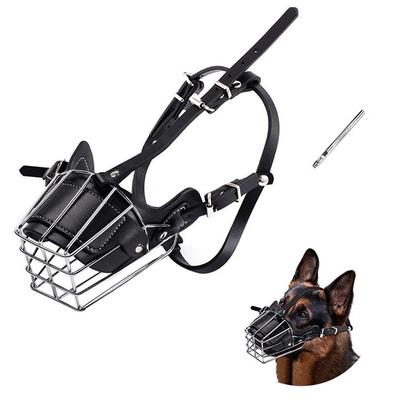 Metalowy Kaganiec dla Psa Koszyk na Pysk Psa Oddychający Regulowany Skórzany Smycz Anti-Bite Anti-Bark Klatka Koszykowa z Drutu Artykuły dla Zwierząt