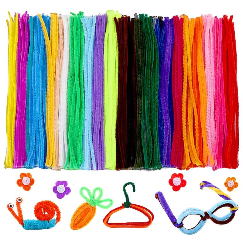 100pcs Colorful Chenille Stems Pipe Cleaners Plush Tinsel Stem Wired Twist Educational Toys Handmade Sticks Hair Strip DIY Craft
