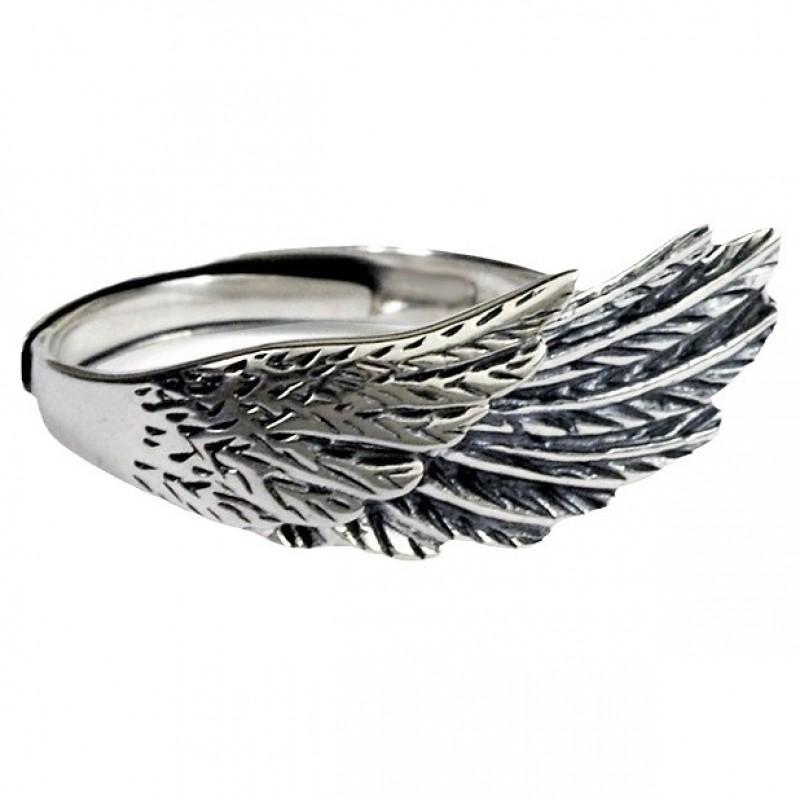 Adjustable Open Ring Men Women Sterling Feather Wing Design Minimalist Vintage Boho Jewelry