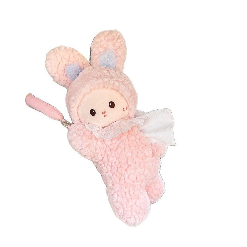 Cartoon Plush Car Tissue Holder - Cute Hanging Pull-out Tissue Box