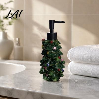 Decorative Soap Pump Resin Christmas Tree Dispenser Refillable Liquid Hand Shampoo Holder Container Empty Lotion Bottle for Bathroom Kitchen