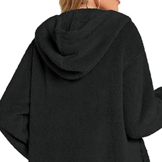 Fleece Jackets for Women Oversized Button Down Fuzzy Hooded Coat Casual Long Sherpa Outerwear with Pockets