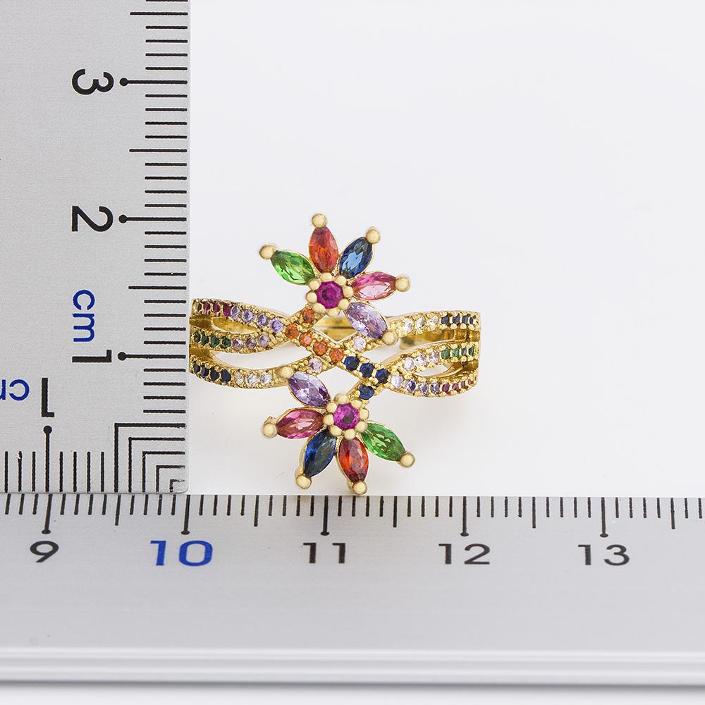 AIBEF Multi-layer Rainbow Flower Adjustable Rings Luxury Cubic Zirconia Crystal Opening Finger Rings For Women Jewelry Gift