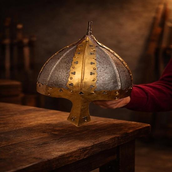 Medieval Viking Helmet Replica Handcrafted Steel Brass Decor Collectible Historical Warrior Display Gift Prop