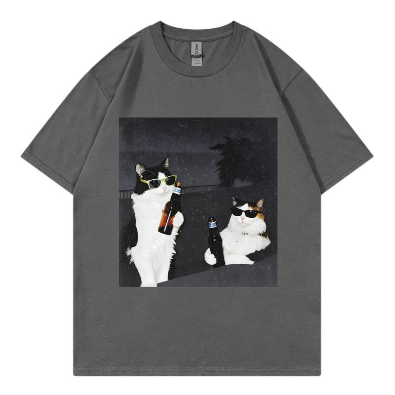Bier Katze Kumpel Lustiges Meme T-Shirt Unisex Unisex Mode Vintage Kurzarm T-Shirt Sommer Lässig Locker Baumwolle T-Shirts Streetwear